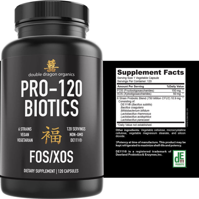 Pro 120 Probiotics for Men & Women Digestive Support Supplement by Double Dragon Organics (2 Bottles, 240 Capsules)