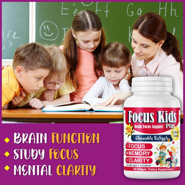 Brain Focus Vitamins for Kids, Kids Brain Booster Supplements, Focus Gummies, Omega 3 for Kids Attention & Focus, Memory & Concentration 60 Softgels