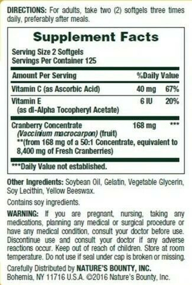 Nature'S Bounty Cranberry with Vitamin C 4200 Mg, 250 Softgels (Pack of 2)