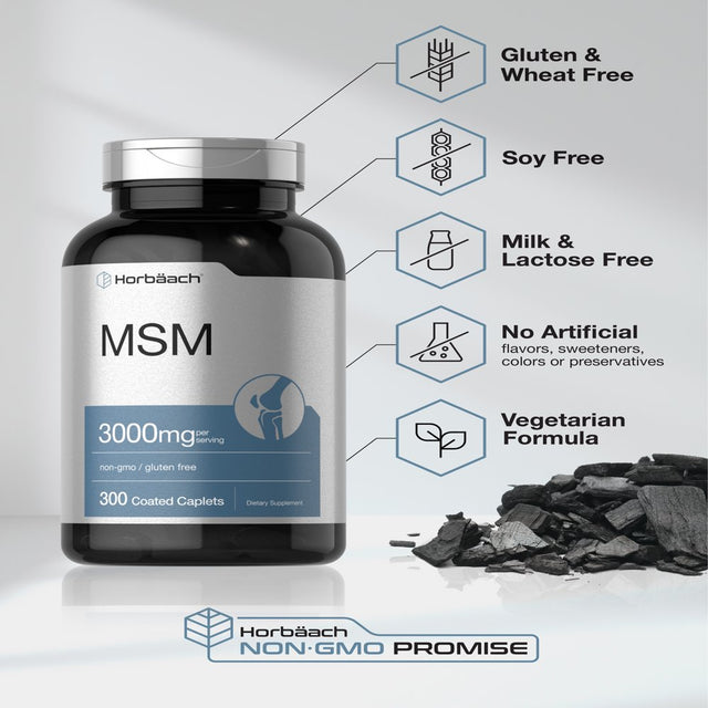 MSM Supplement | 3000Mg | 300 Vegetarian Caplets | with Calcium | by Horbaach