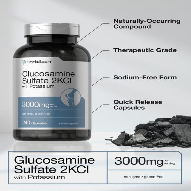 Glucosamine Sulfate 2KCI with Potassium | 3000Mg | 240 Capsules | by Horbaach