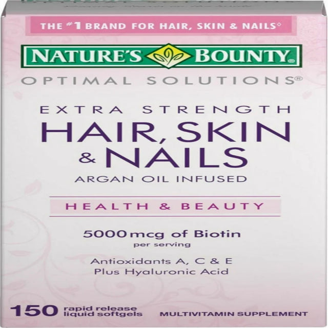 Nature'S Bounty Optimal Solutions Extra Srength Hair Skin & Nails 5000 Mcg of Biotin, Softgels 150 Ea (Pack of 6)