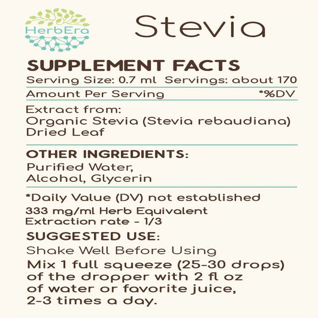 Stevia Alcohol Herbal Extract Tincture, Super-Concentrated Organic Stevia (Stevia Rebaudiana) Dried Leaf 4 Oz