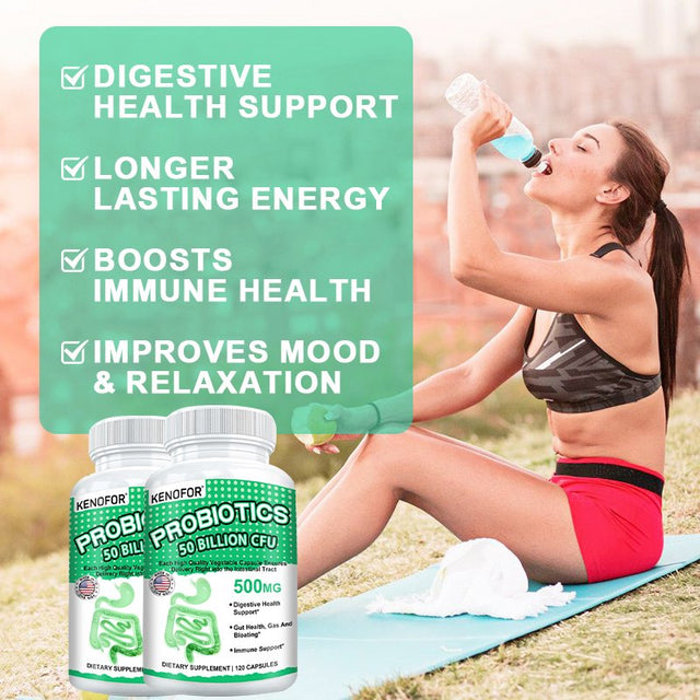 KENOFOR Probiotic 50 Billion for Women and Men, with Lactobacillus Acidophilus, for Digestive, Colon and Immune Support, Daily Gas Relief, Dairy-Free