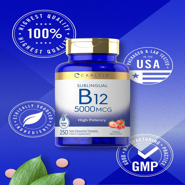 Vitamin B12 5000Mcg | 250 Vegetarian Tablets | Natural Berry Flavor | by Carlyle