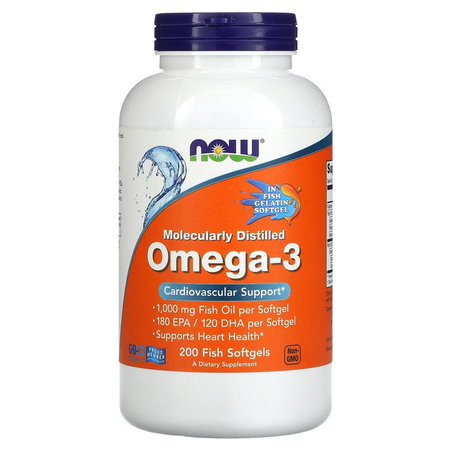 NOW Foods Omega-3, 1,000 Mg, 200 Fish Softgels (1,000 Mg per Softgel)