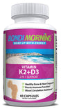 Bondi Morning Vitamin K2+D3 Supplement - High Potency 5000IU Vitamin D3 & 100Mg Vitamin K2 (MK7) - for Bone & Heart Health - 60 Vegan Capsules