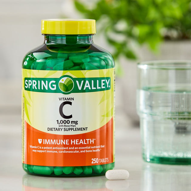 Spring Valley Vitamin C with Rose Hips Tablets Dietary Supplement, 1,000 Mg, 250 Count