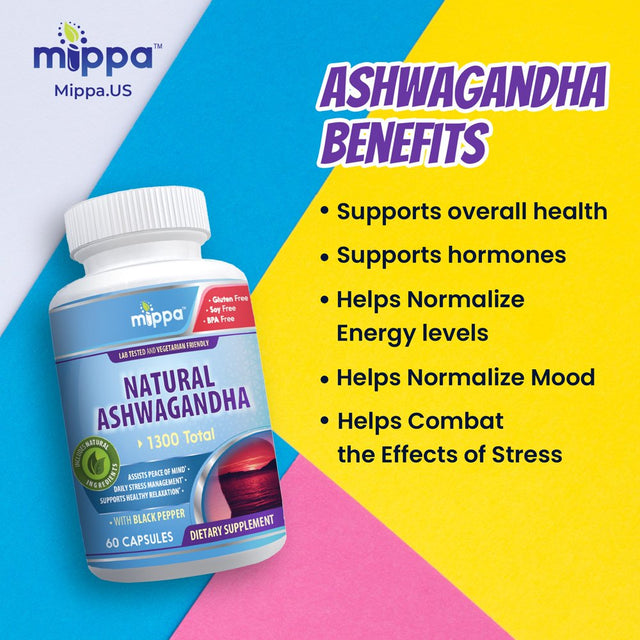 Mippa Ashwagandha & Black Pepper - Organic Black Pepper for Superior Absorption, Used for Stress Relief, Increased Energy, Non-Gmo and Gluten Free, Sleep Aid, Mood Enhancement