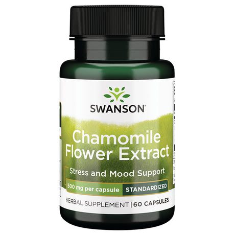 Swanson Chamomile Flower Extract - Chamomile Supplement Promoting Stress, Relaxation and Mood Support - 1% Apigenin Concentration - Helps Calm Body and Mind - (60 Capsules, 500Mg Each)