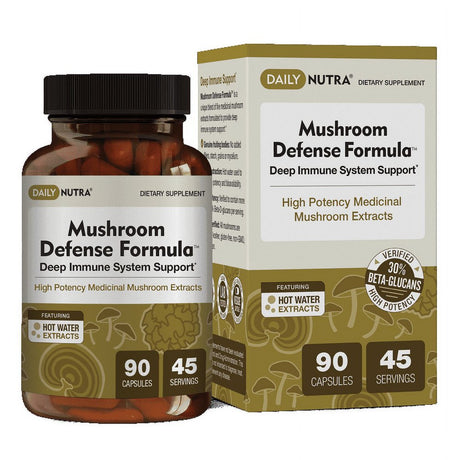 Mushroom Defense Formula by Dailynutra - Immune Support Supplement | Organic Mushrooms, Hot Water Extracted - Reishi, Chaga, Maitake, Shiitake & Turkey Tail (90 Capsules)