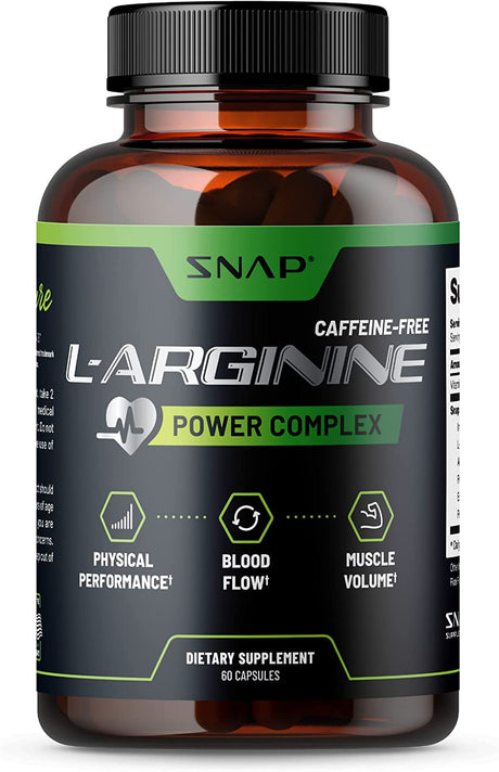 Snap L Arginine Capsules - Blood Circulation Supplements with Nitrosigine & L Citrulline for Natural Energy, Increase Blood Flow & Muscle Growth, Herbs for Cardio Health (60 Capsules)