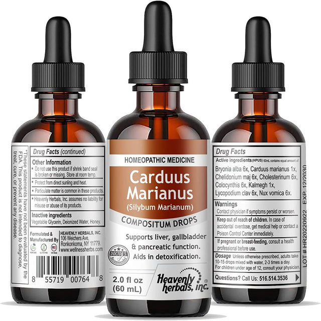 Carduus Marianus Compositum Drops, Supports Liver, Gallbladder & Pancreatic Function. Aids in Detoxification. 2.0 Fl Oz (Alcohol Free)- Heavenly Herbals, Inc. Manufactures and Ships from USA.