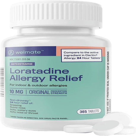 WELMATE Antihistamine Allergy Relief - Loratadine 10Mg - 24 Hour Relief - 365 Count Tablets