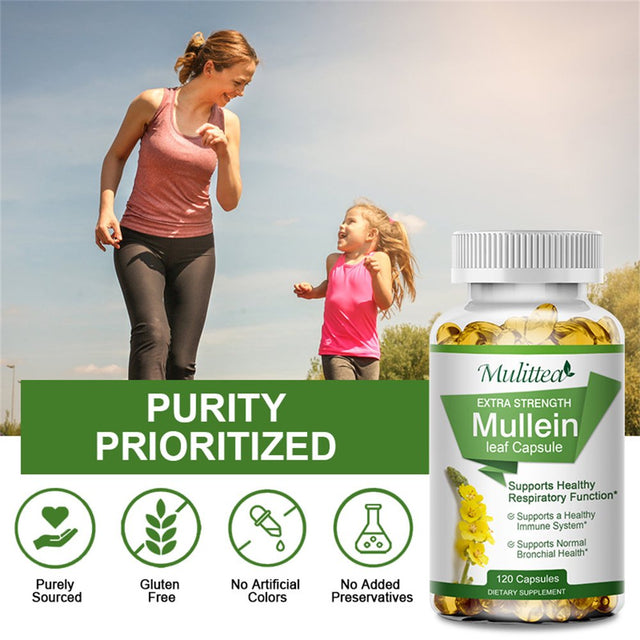 Mulittea 100% Natural Mullein Leaf Capsules for Cleanse, Supports Healthy Respiratory, 120 Capsules