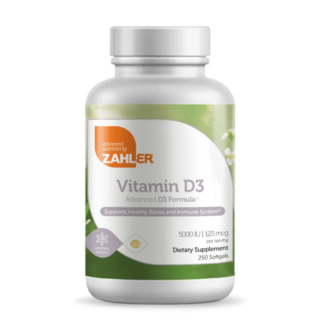 Vitamin D3, Advanced D3 Formula, 125 Mcg (5,000 IU), 250 Softgels, Zahler