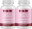 BESTVITE L-Arginine L-Ornithine 500-250 (240 Vegetarian Capsules) (120 X 2) - No Stearates - No Fillers - Vegan - Non GMO - Gluten Free - No Calcium Silicate