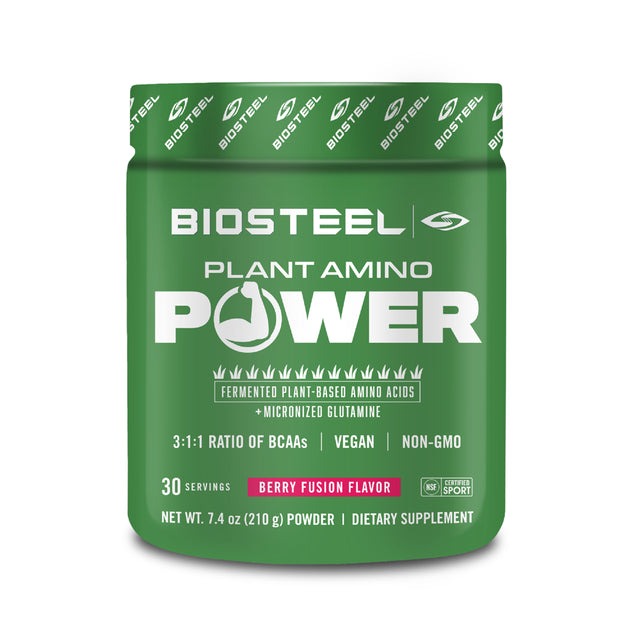 Biosteel Plant-Amino Power BCAA Powder, Fermented Plant-Based Amino Acids, Non-Gmo Formula, Berry Fusion, 30 Servings