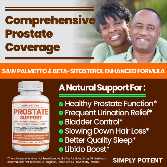 Prostate Support Supplement for Men, 60 Capsules W/Saw Palmetto & Beta-Sitosterol, 33 Herbs to Reduce Frequent Urination, Hair Loss, DHT - Improve Libido & Sleep