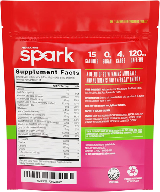 Advocare Strawberry Spark Energy, Vitamin & Amino Acid Supplement, 14 Packets