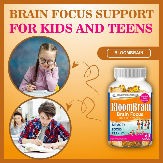 Bloombrain Brain Vitamins for Kids, Memory Booster for Kids Brain with Omega 3 6 9, Brain Vitamins EPA DHA Supplements- 60 Softgels Vitamins America'S Best Deals