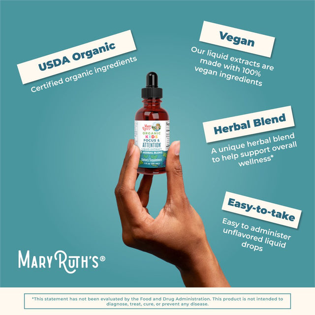 Maryruth'S | USDA Organic Nootropic Supplement for Kids | Focus & Attention Liquid Drops | Ginkgo Biloba & Astragalus | Vegan, Non-Gmo | 30Ml