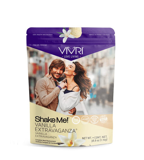 VIVRI Shake Me! Extravaganza Delight Vanilla Flavored Powdered Food, 20 Servings, 45 Essential Nutrients, 23 Vitamins & Minerals, 21G Protein