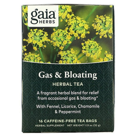 Gaia Herbs, Gas & Bloating, Herbal Tea, Caffeine-Free, 16 Tea Bags, 1.13 Oz