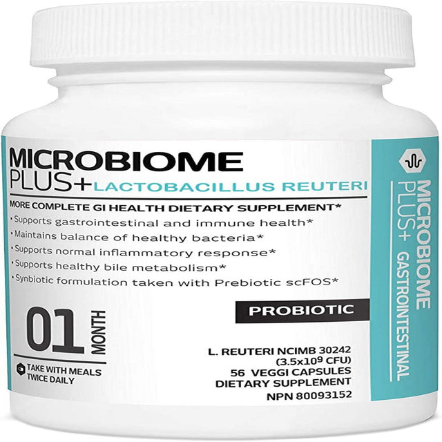 Microbiome plus Heart Health Probiotic L Reuteri NCIMB 30242 GI Digestive Supplements Capsule, Allergy Safe & Gluten Free for Men and Women (1 Month Supply)