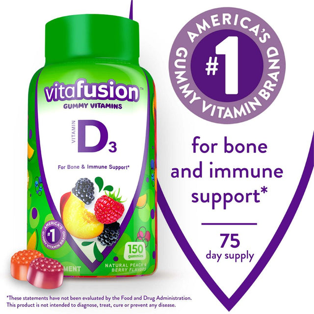 Vitafusion Vitamin D3 Gummy Vitamins; Peach; Blackberry and Strawberry Flavored; 150 Count