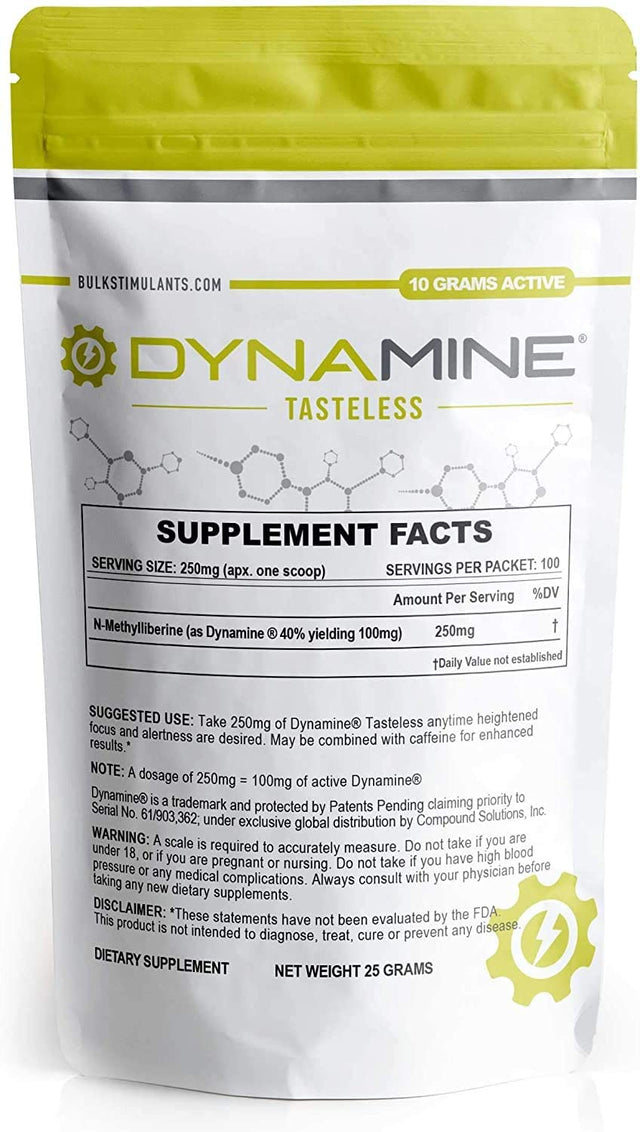 Dynamine Tasteless - N-Methylliberine Powder - Fast Acting - Natural Energy Focus and Endurance - Similar to Theacrine Teacrine with Faster Response (10 Grams Active - 100 Servings)