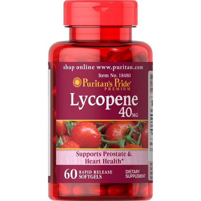 Puritan'S Pride Lycopene 40 Mg, Supplement for Prostate and Heart Health Support**, Contains Antioxidant Properties**, 60 Rapid Release Softgels