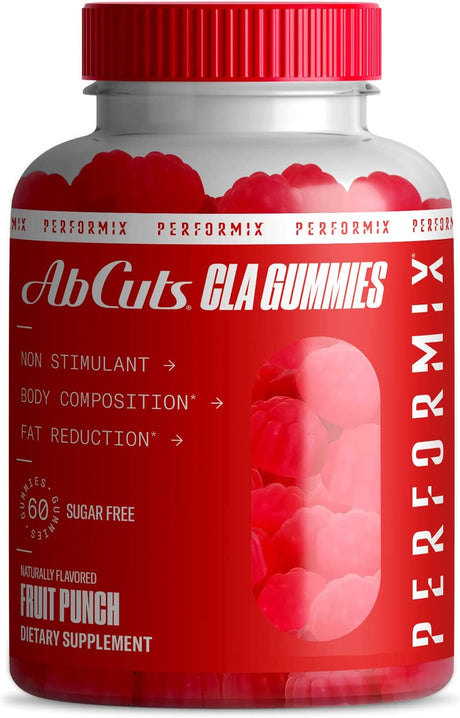 PERFORMIX Abcuts CLA Gummies - 60 Gummies, Fruit Punch - Non-Stimulant, Body Composition and Fat Reduction - Contains Omega 3, Flaxseed Oil & Vitamin E Sugar Free Healthy Metabolism