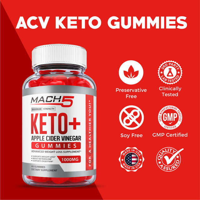 Mach5 ACV Keto Gummies Apple Cider Vinegar Vegan 60 Gummies