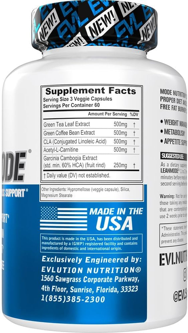 EVL Weight Loss Support Pills - Premium Multipurpose Appetite Metabolism and Fat Loss Support for Men and Women - Leanmode with Green Coffee Bean Extract CLA and Garcinia Cambogia - 60 Servings