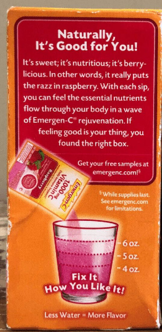 Emergen-C 1,000 Mg Vitamin C Drink Mix Packets Raspberry, 10 Ea (Pack of 6)