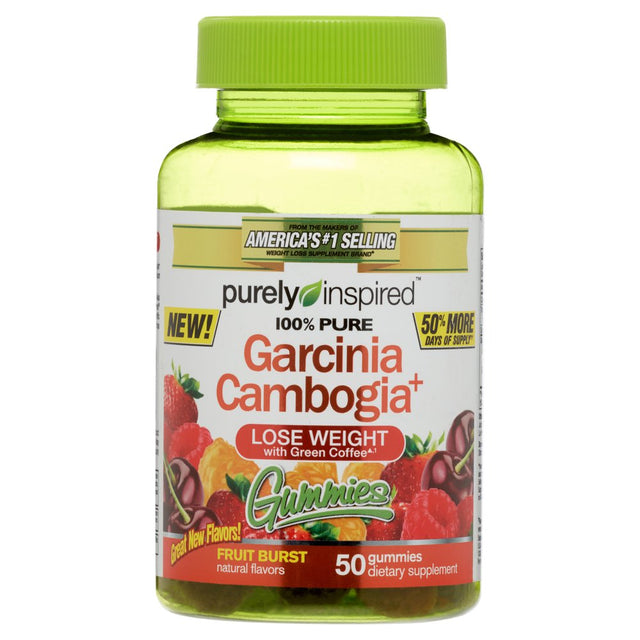 100% Garcinia Cambogia Gummies, Weight Loss Supplements with Green Coffee Extract, Natural Flavours, Fruit Burst, 50 Count