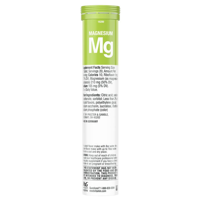 VOOST Magnesium Vitamin Supplement, Effervescent Vitamin Drink Tablet, Lemon Lime Flavor, 20 Ct