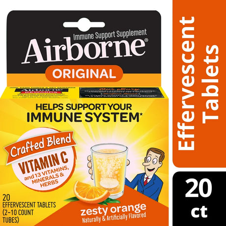 Airborne 1000Mg Vitamin C Immune Support Effervescent Tablets, Zesty Orange, 20 Count