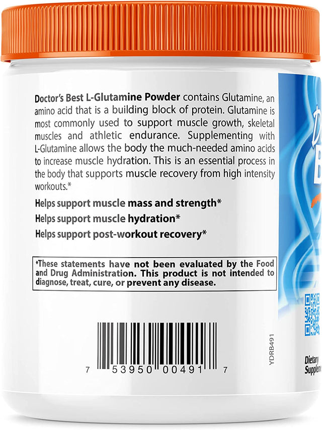 Doctor'S Best Pure L-Glutamine Powder, Supports Muscle Mass, Strength & Post-Workout Recovery, Amino Acid, 300G