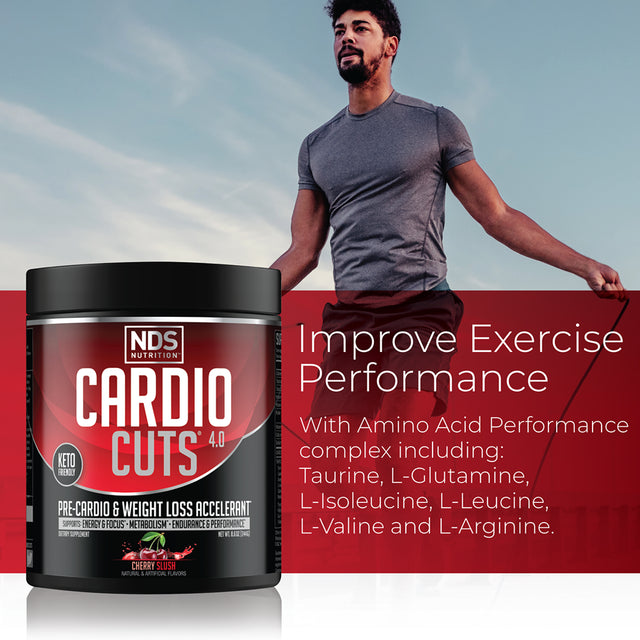 NDS Nutrition Cardio Cuts 4.0 Pre Workout Supplement - Advanced Weight Loss and Pre Cardio Formula with L-Carnitine, CLA, Mcts, L-Glutamine, and Safflower Oil - Cherry Slsuh (40 Servings)