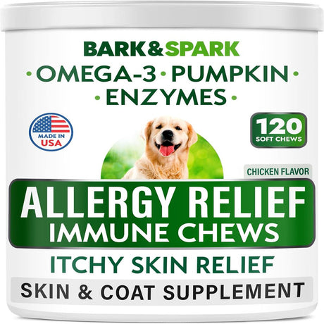 Bark&Spark Allergy Relief Immune Chews, Itchy Skin Relief, for Dogs, 120 Soft Chews, 9.3 Oz (264 G)