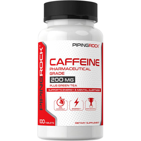 Caffeine Pills 200Mg | 100 Tablets | Pre Workout Supplement | with Green Tea | by Piping Rock