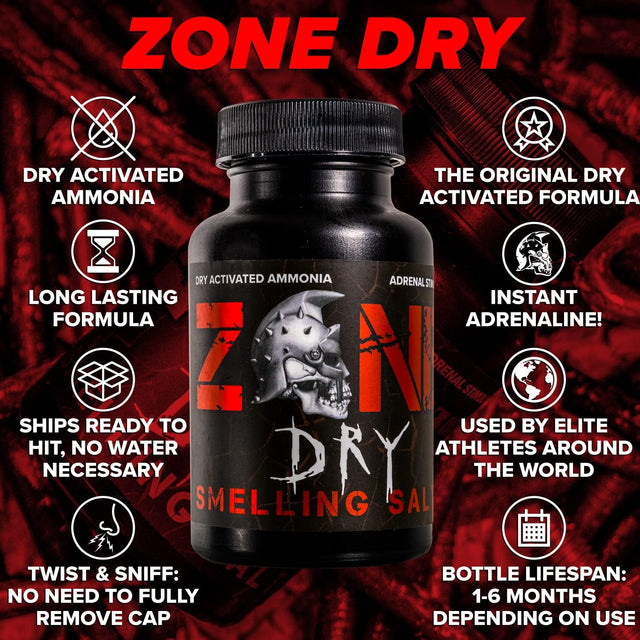 Zone Dry Smelling Salts Powerlifting Sniffing Salts Weightlifting Powerlifting Strongman - Ready to Use/Pre-Activated Ready for Use - Zone Dry