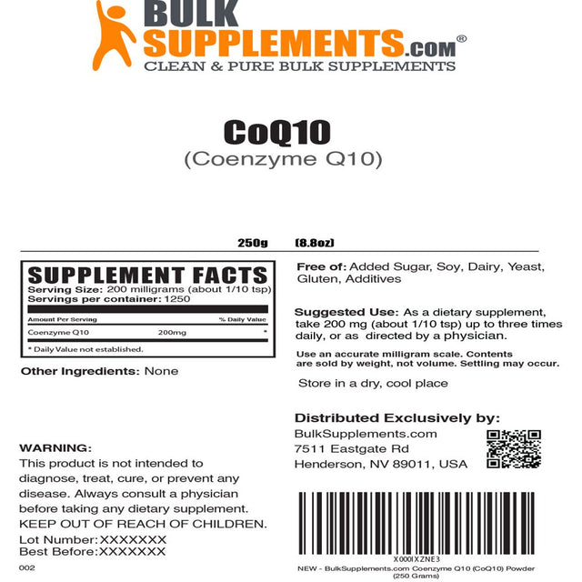 Bulksupplements.Com Coenzyme Q10 (Coq10) Powder - Co Q10 Nutritional Supplement - Heart Supplement - Raw Co Q10 (250 Grams -8.8 Oz)