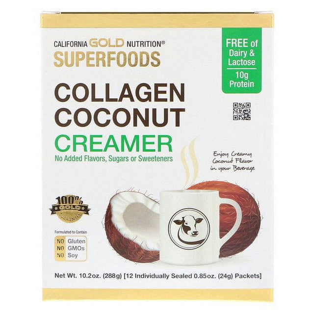 California Gold Nutrition, SUPERFOODS, Collagen Coconut Creamer, Unsweetened, 12 Packets 0.85 Oz Pack of 3