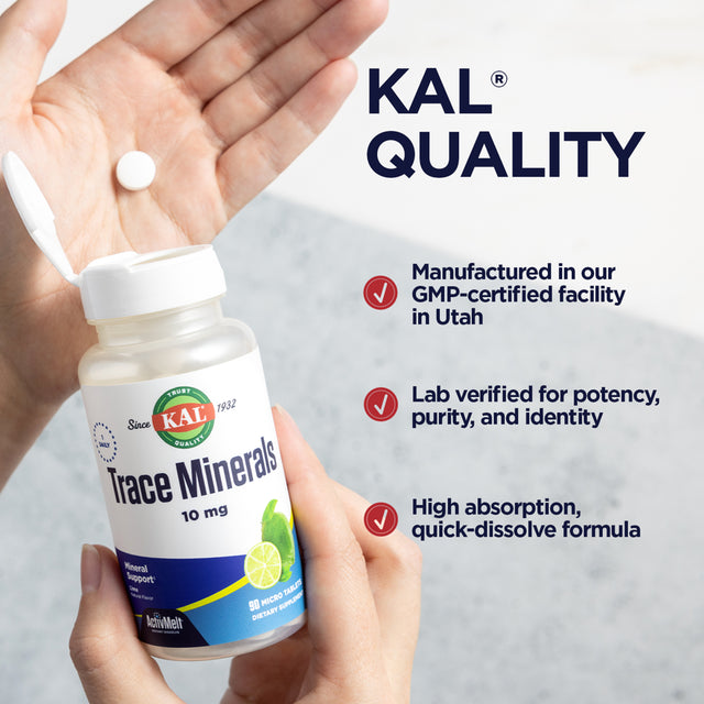 KAL Trace Minerals, 10 Mg Mineral Supplements, Natural Lime Flavor Trace Minerals Supplements, Instant Dissolve Activmelt Tablets for Optimal Trace Mineral Absorption, 90 Servings, 90 Micro Tablets