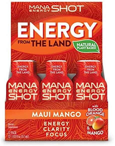 Maui Mango Shot- All Natural Plant Based W/Vitamin C, B12, Zinc for Energy, Focus, Clarity, Immunity Support, Antioxidant, Fatigue, Brain Fog,Performance (12PACK)