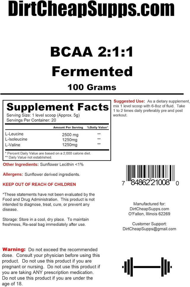 Bcaa'S Amino Acid Powder-100G Yielding 20 Servings-(Fermented and Instantized) Vegan Unflavored BCAA Powder