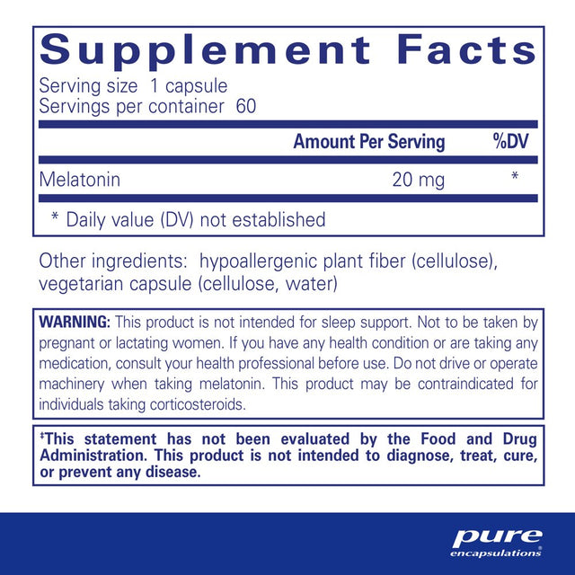 Pure Encapsulations Melatonin 20 Mg | Supplement to Support Natural Sleep Cycles, Cells, and Tissues* | 60 Capsules